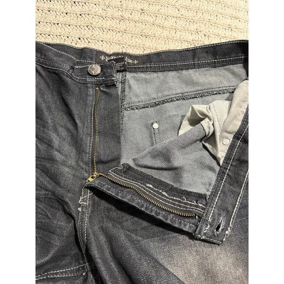 Y2K VTG Raw Blue Jeans Wide Leg Baggy Embroidered Pockets Mens 42 x 32 Dark Blue - Picture 8 of 10